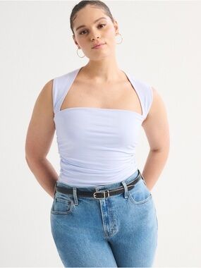 Abercrombie & Fitch Ava Cotton-Blend Seamless Fabric Ruched Portrait Bodysuit